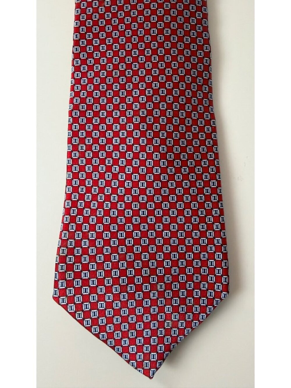 Vintage Raphael Roma Milano Red Multicolor Geometric Handmade Silk Tie